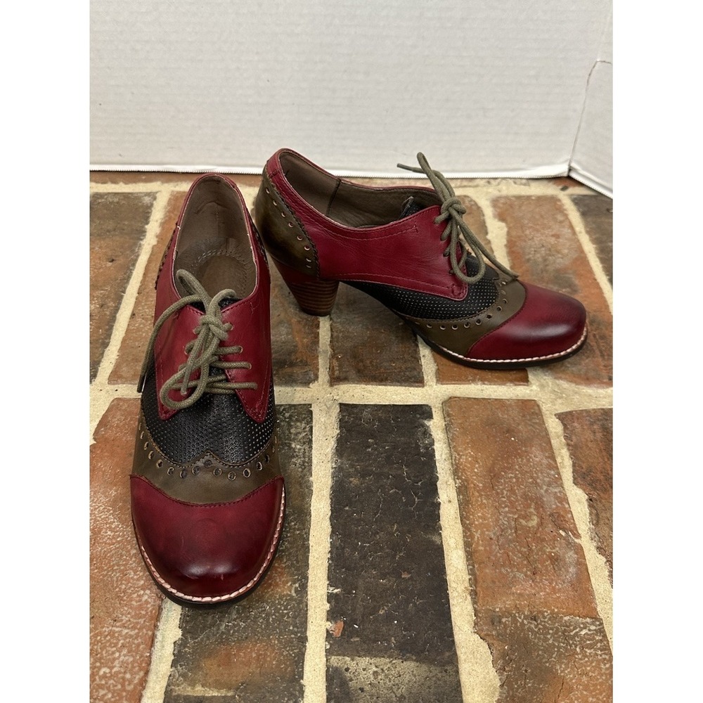 L'Artiste by Spring Step Bardot Red Brown Leather Pumps Heels Oxford US Sz 6.5